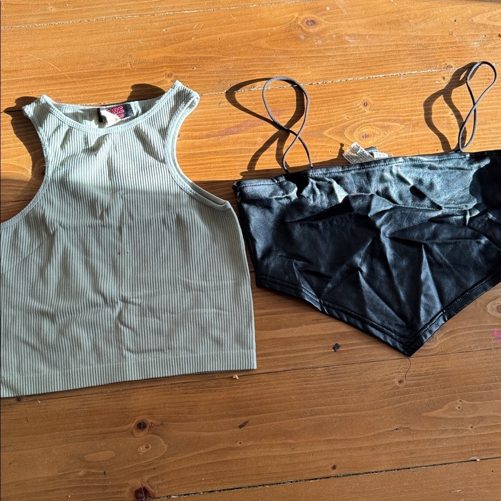 Love Nation Sage Ribbed Tank and Forever 21 Faux‎ Leather Bandana Top Set Small